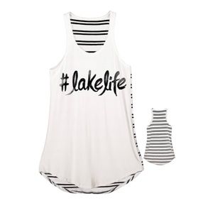 #lakelife💧White and Black A-Line Tank Top